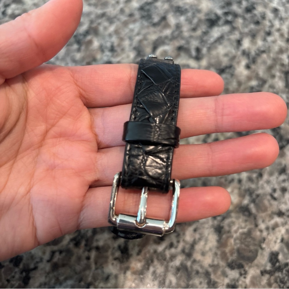 Bottega Veneta Silver Tone Bracelet With Black Leather - Picture 4 of 9